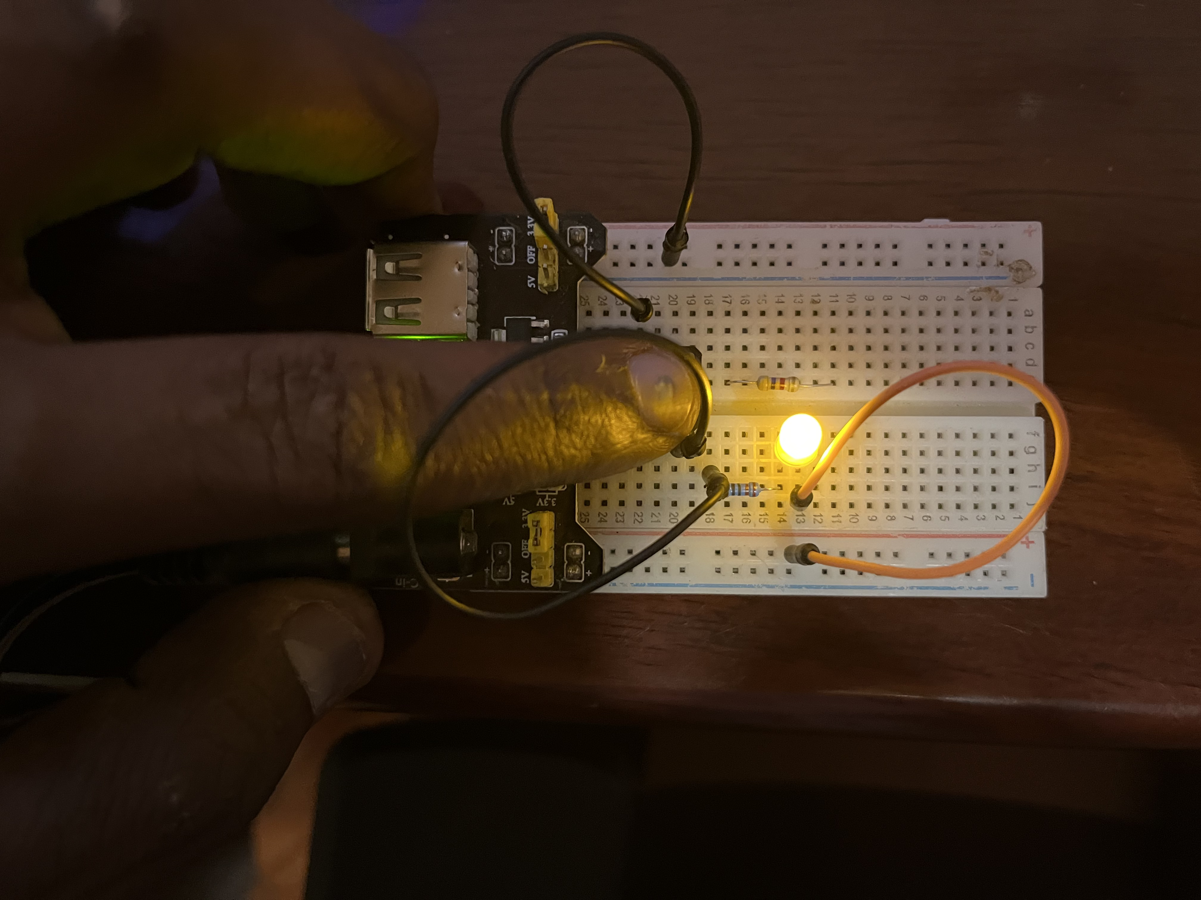 LED Hooked up to Breadboard Power Supply